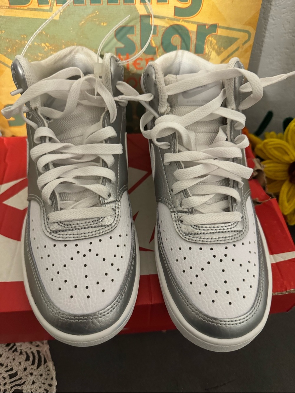 Nike Kids White and Silver High-Top Sneakers
